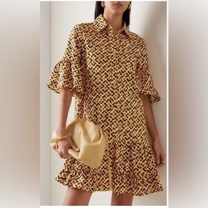 LA DoubleJ Mini Shirt Dress Geometric Black, Pink and Yellow